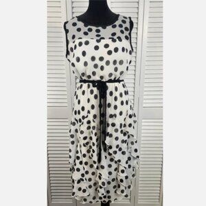 Bethany Polka Dot Chiffon Dress size 8 White Black Ruffle Skirt Y2K Retro Lined